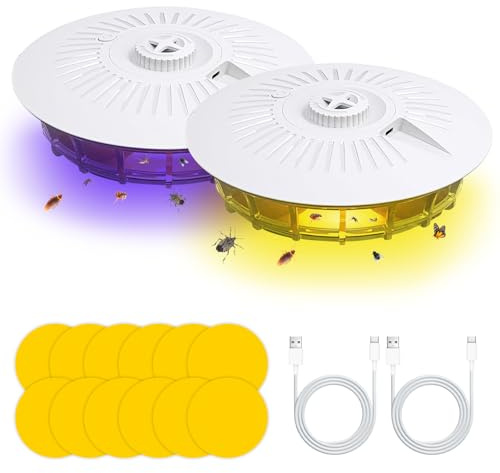 VVancha Tech 2 PCS Pièges à Puces pour La Maison, Piège À Lampe À Puces, Piège à Lumière Anti-Puces à LED avec 10 Autocollants de Capture, UV Lampe Tue Mouche Electrique, pour Chambre, Cuisine, Salon