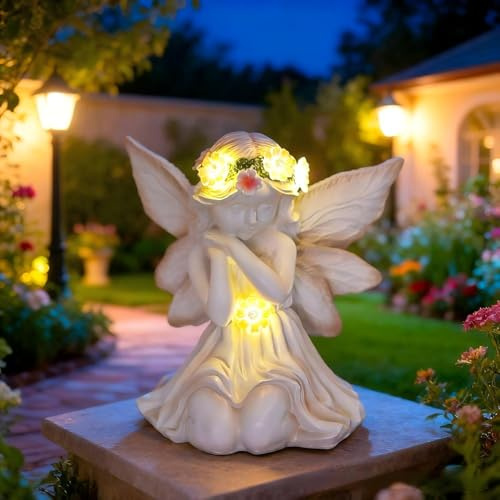 Syfunlv Figurines de jardin solaires - Ange de prière - Lanterne funéraire LED - Ange de prière - 6 à 12 heures - 17 x 16 cm x 13 cm - Résistant aux intempéries - Décoration funéraire - Pour extérieur