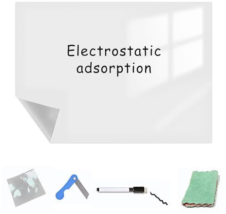 Film autocollant pour tableau blanc et réfrigérateur - 45 cm x 3 m - Contient 1 stylo, 1 effaceur et 6 autocollants adhésifs - Blanc flexible - Pour bureau, école, cuisine