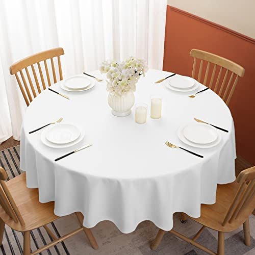 Softalker Outdoor Tischdecke Rund 160 cm weiß wetterfest,abwaschbar und wasserabweisend,Tischtuch Tischwäsche Weiss Table Cloth Tischdecken Gartentischdecke für Sommer,Restaurant,Esszimmer,Draußen