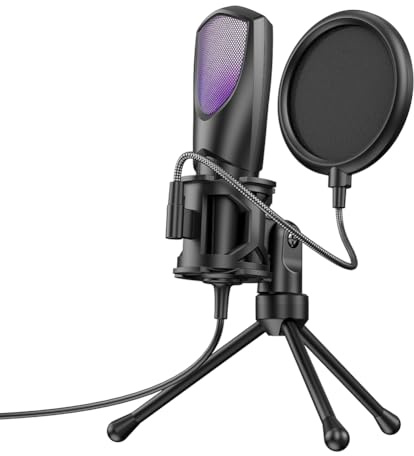 Bopfimer Microfono a condensatore USB da tavolo RGB per giochi, karaoke, live streaming, videoconferenza
