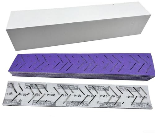 Paquete de 10 hojas de papel de lija color morado, grano 80-500 abrasivo para extracción de polvo con múltiples agujeros, para madera, metal y acabado automotriz, 70 x 400 mm (grano 400)