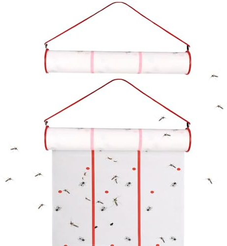 Rollo de Papel Adhesivo para Moscas, 2 Unidades, Horizontal o Vertical, Rollo de Trampa para Moscas Colgante para Exteriores, Interiores, invernaderos, establos, jardín, 13.12 pies
