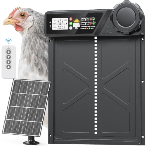 Grande Porta Automatica Pollaio Solare, Porta Automatica Pollaio in Alluminio con Timer, Telecomando, Funzione Anti-pizzico, Schermo LCD Impermeabile per Galline, Anatre e Oche