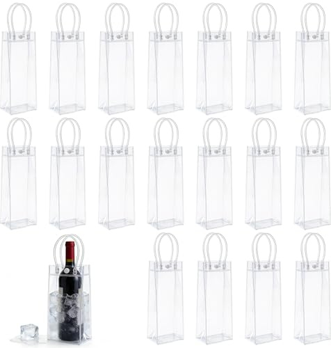 18 stycken flaskkylare ispåsar kylväska: 25 x 10 x 10 cm PVC ispåse flaskkylare, transparent champagnekylare, läckagesäker iväska med handtag för kallt öl, vin, drycker, fest, utomhus