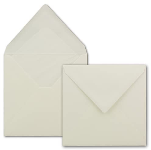 25 Briefumschläge Hell-Creme - quadratisch 145 x 145 mm (14,5 x 14,5 cm) - gefüttert - 100 Gramm pro m² - Nassklebung mit spitzer Klappe - von GUSTAV NEUSER