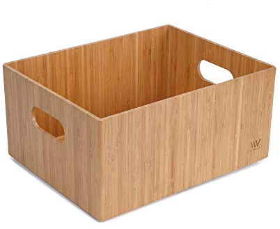 MobileVision Bamboo Storage Box, 14”x11”x 6.5”, Durable Bin w/ Handles, Stackable - For Toys Bedding Clothes Baby Essentials Arts & Crafts Closet & Office Shelf