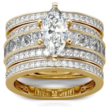 Jeulia 3Pcs Ensemble de Bagues de Fiançailles en Argent Sterling Bague Solitaire Coupe Marquise pour Femmes Anniversaire Mariage Engagement (Or, 58)