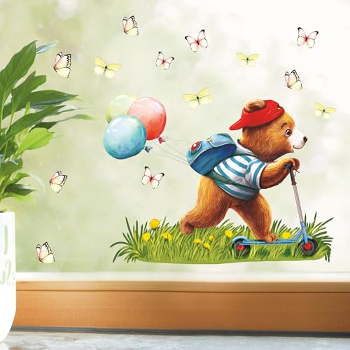 Wandtattoo Loft Fensterbild Frühling Ostern wiederverwendbar Fensteraufkleber Kinderzimmer/Bär Junge Roller A4 Bogen