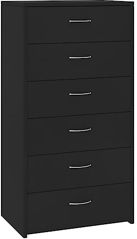 vidaXL Sideboard mit 6 Schubladen, Kommode Schrank mit viel Stauraum, Schubladenschrank Anrichte für Wohnzimmer, Modern, Schwarz Holzwerkstoff