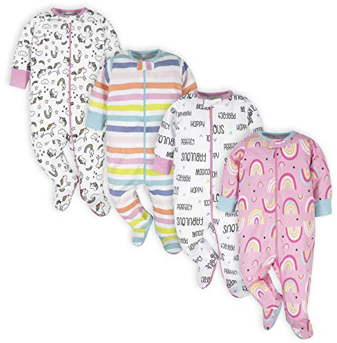 Onesies Brand Baby Girls' 4-Pack Sleep 'N Play Footies Multi Pack, Pink Unicorns, Newborn