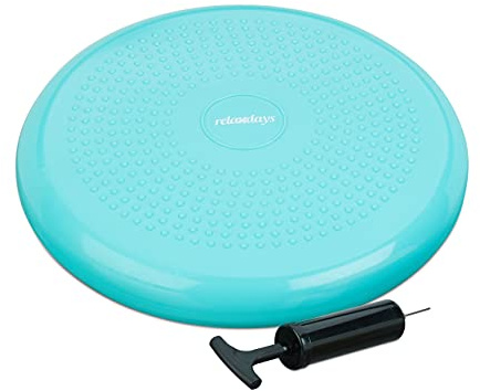 Relaxdays 1x Cuscini Propriocettivi Gonfiabili 33 cm, con Pompa, Balance Pad per Equilibrio con Nodi, 140 kg Max., Fitness, Verde