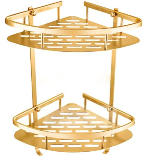 BYFRI 2 Niveau Laiton Panier De Rangement, Antique Double Coin Salle De Bains Étagère, Montage Mural pour Douche Support Suspendu Dessin Triangle d'or Bath avec des Crochets en Rack