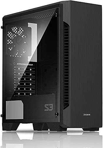 Zalman - S3 - Boîtier PC ATX Mid-Tower - Panneau latéral en Verre trempé - 3 Ventilateurs de boîtier 120 mm pré-installés, Noir