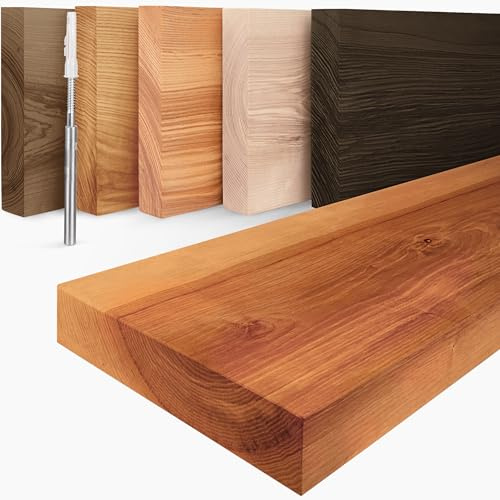 LAMO Manufaktur Schweberegal Holz mit unsichtbarer Befestigung | Wand Regal 40 cm breit für Badezimmer, Flur, Küche | Farbe: Dunkel, Kante: gerade | Massivholz, modernes Design, Schwebende Optik