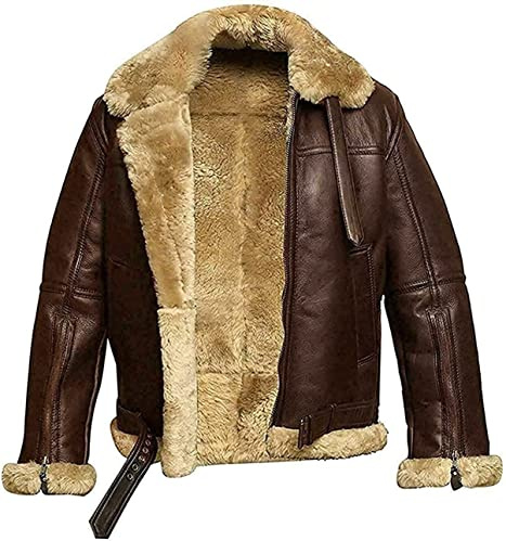 HiFacon Aviator RAF B3 Bomberjacka, rödbrunt shearling-fårskinn, Brun – äkta läder, XL