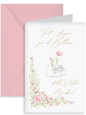 ARKRAFT Biglietto auguri battesimo bambina rosa formato 17 x 12 cm con busta portasoldi (B1)