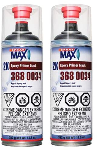 SprayMax 3680034 Matte Black 2K Epoxy Primer Aerosol 13.5 oz (2 Pack)