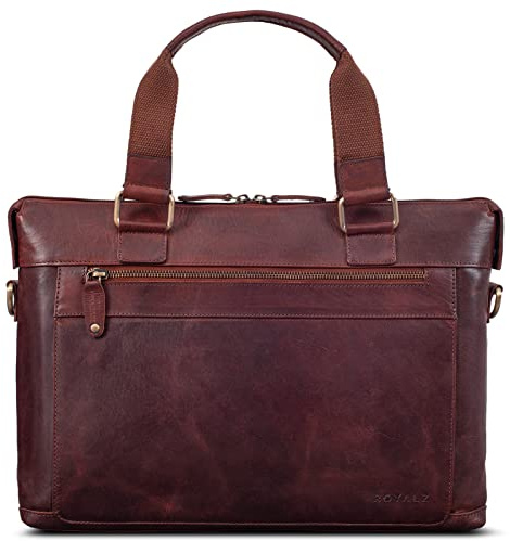 ROYALZ Atlanta laptop axelväska män 15,6 tum konjak brun notebook läderväska affärsväska stor vintage look budbärare väska, roma cognac brun, L, Vintage