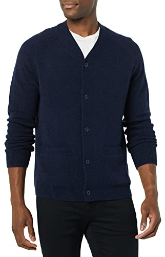 Amazon Essentials herr lamm ull V-ringad cardigan tröja (tidigare Goodthreads), mörk marinblå, medium lång