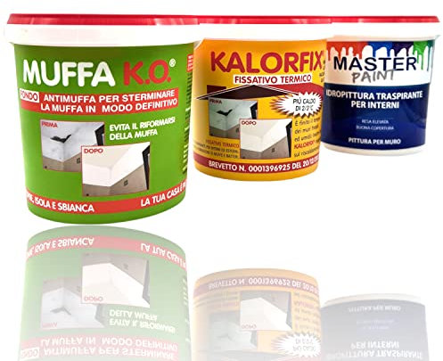 MASTERBRICO Kit Antimuffa per Muri Interni con Pittura Bianca - Muffa ko Kalorfix, Master Paint, Pittura Antimuffa per Interni (POCA MUFFA)