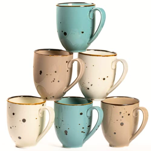 Esfour Ceramic Coffee Mugs Set Of 6, 14 Oz Large Handle Heavy Duty Cups - Microwave Dishwasher Safe - Latte, Cappuccino, Tea, Cocoa, Mocha - Men, Women, Home Office Daily Use, Natural Assorted Colors