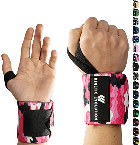 KINETIC EVOLUTION Sport Handgelenkbandagen [1 Paar] Wrist Wraps. Ideal für Bodybuilding, Fitness, Gewichtheben, CrossFit, Powerlifting, Training (Pink Camouflage)
