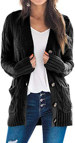 JFAN Cárdigan Informal De Punto para Mujer Abrigo Holgado De Manga Larga Holgado con Bolsillo Delantera Abierta Suéter,Negro XL