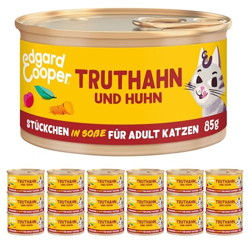 Edgard & Cooper våtfoder för katter, kalkon och kyckling, 85 g x 18), spannmålsfri, full av färskt kött och naturliga ingredienser, lämplig för steriliserade och aktiva katter, hög proteinhalt