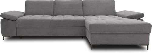 DOMO. collection Ecksofa Curacao, Schlafsofa mit Federkern, Dunkelgrau | Longchair rechts mit Bettfunktion, L-Sofa mit Federkern und Armlehnfunktion, 297 x 160 x 84 cm (BxTxH)
