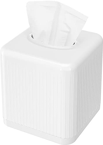 Livelab, custodia per scatola di fazzoletti con base, di plastica, quadrata, decorativa, moderna, dispenser di fazzoletti per bagno, piani da toeletta, soggiorno, camera da letto, ufficio. Bianco