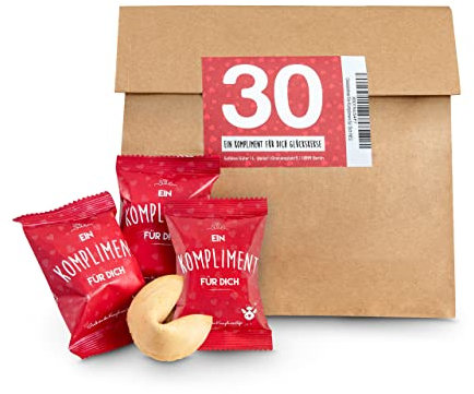 Glückskekse Ein Kompliment für Dich 30 Stück Glückskekse Kompliment Geschenk Muttertag, Danke, Geschenk Büro, Schön dass Du da bist, Adventskalender Füllung, frisch gebacken, vegan & made in Germany