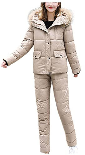 Skianzug Damen 2 Teilig Schneeanzug Damen Zweiteilig Skibekleidung-Set Schneeanzug Lang Skijacke,Skisuit,Snowboardjacke,Mit Fellkapuze,Warme,Winterjacke,Kapuzenjacke FüR Skifahren