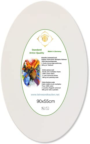 Konstnärsduk oval 90 x 55 cm på furu ram spänd med 380 g/m² bomullstyg – tillverkad i Tyskland