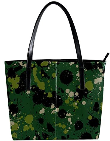 Schultertasche, leicht, lässig, Schultasche, Lehrertasche, Handtasche, Geldbörse, bunte Punkte auf grünem Hintergrund, Mehrfarbig