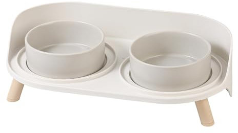 Katzen Napfset Katzennapf Erhöht Keramik - Doppelt Katzennäpfe mit Rutschfestem Ständer und Spritzschutz - Fressnapf Katze Napf - Futternapf Wassernapf Set für Katzen Welpen Kleine Hunde - 2 x 480 ML