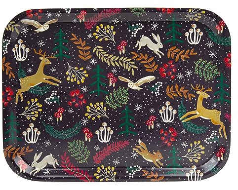 Talking Tables Plateau de service rectangulaire en bois avec motif Winter Wonderland | Pour thé, café, boissons et sandwichs | Bois de bouleau de Suède | Passe au lave-vaisselle | Dimensions : 27 x 20