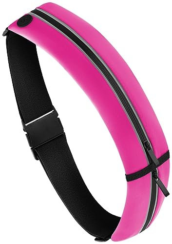 moex Lauftasche Jogging für iPhone 15 Pro Max Handytasche zum Joggen, Handy Laufgürtel, Bauchtasche Sport Laufgurt Fitness Running Belt, Sportgürtel Hüfttasche, 2 Fächer, Pink