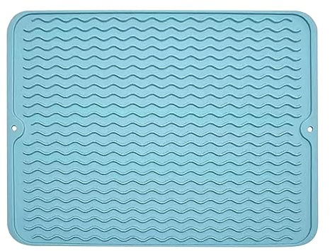 Faderr Silicone Draining Mat Collapsible Silicone Draining Board Mats Draining Mat for Sink Non-Slip Drying Mat for Kitchen Counter Heat Resistant Easy Clean Draining Mat(Blue)