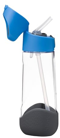 b.box 20oz Tritan Kids Water Bottle –Toddler Drink Bottle with Straw for School, Daycare, Travel w/Easy-Grip Triangular Design, Leak Proof Lid & Handle, BPA Free, Dishwasher Safe (Blue Blaze)