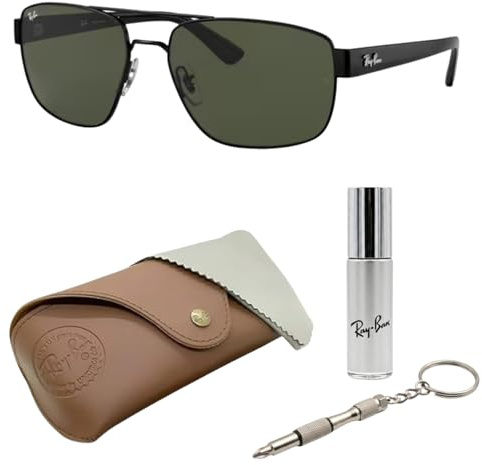 Ray-Ban RB3663 X-Large quadratische Sonnenbrille, BRILLEN-SET | Exklusiv-Etui und Care-Kit | Polished Black/G-15 Green