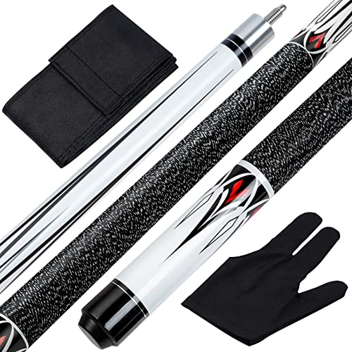 Teekerwan 1/2 Pool Cue Stick - 58 inch Maple Billiard Pool Stick, 19/20/21 oz 1/2 Maple Pool Cue Stick Kit, 2-Piece Billiard Pool Cue Stick Set (White 20 oz)