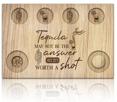 BENECREAT Bandeja para Servir Vasos de Chupito de Tequila Cactus, Soporte de Vidrio para Bandeja de Vuelo de Madera con Tablero de Vasos de Chupito con Borde de Sal para Barra, Restaurante,20x30 cm