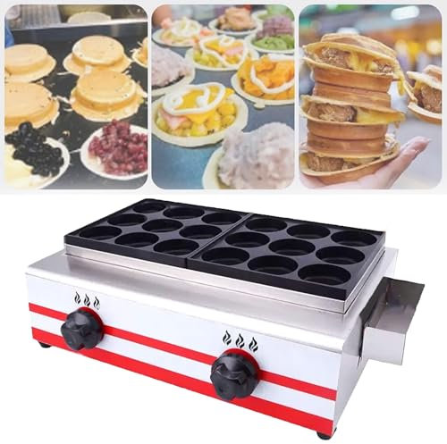 GTANND Máquina de Hamburguesas con Plancha de Gas, máquina de Hamburguesas con calefacción de Gas Comercial, 9/18/34 Orificios, Control de Perilla Individual, con Placa Lateral,18
