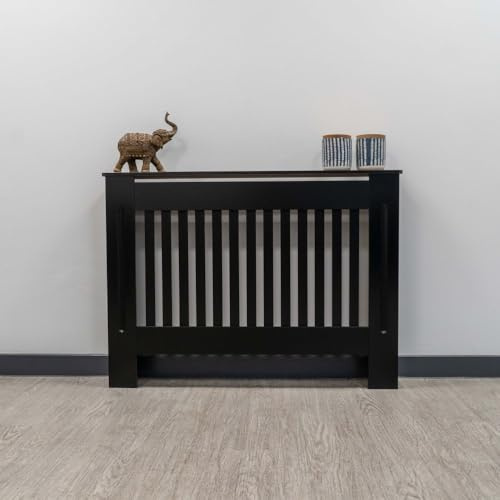 Jack Stonehouse Radiator Cover Black Paint - Over Radiator Shelf Clip On With Vertical Slats - Sturdy MDF Wooden Radiator Covers For Bedroom Or Living Room Furniture - Slim Radiator Cover