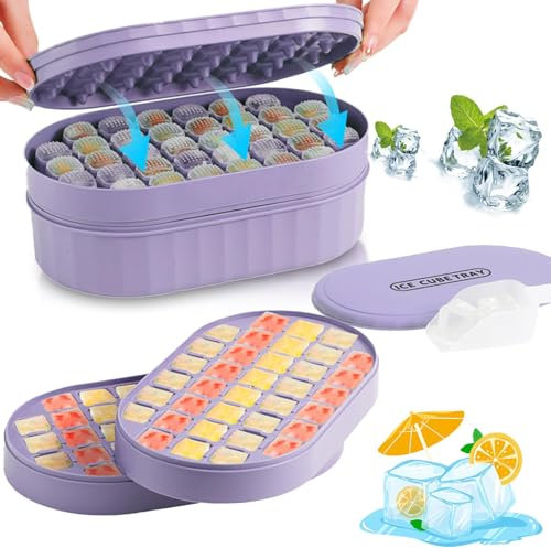 Homhut Stampo Cubetti di Ghiaccio con Coperchio Ghiaccio Stampo Silicone, Cubetti Ghiaccio 72Pcs senza Salvaspazio Vaschette Ghiaccio Impilabili/Cocktai/Whisky (viola)