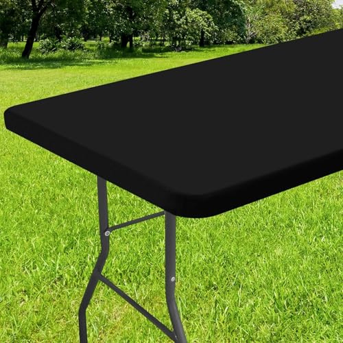Smiry Rectangle Tablecloth, Elastic Fitted Flannel Backed Vinyl Tablecloths for 5ft Folding Tables, Waterproof Wipeable Table Covers for Indoor, Outdoor, Picnic and Camping (Black, 30x60)