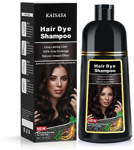 Dark Brown Hair Dye Shampoo, Hair Color Shampoo 3 in 1, Semi-Permanent Gray Coverage for Woman & Man, Mild Formula, Lasts 30 Days (500ml)