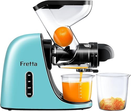 Fretta Slow Masticating Juicer Machine, BPA-Free Cold Press Juicer with Wide Dual Feed Chute, Auto Reverse, High Nutrient Extraction, Quiet Motor, Light Blue