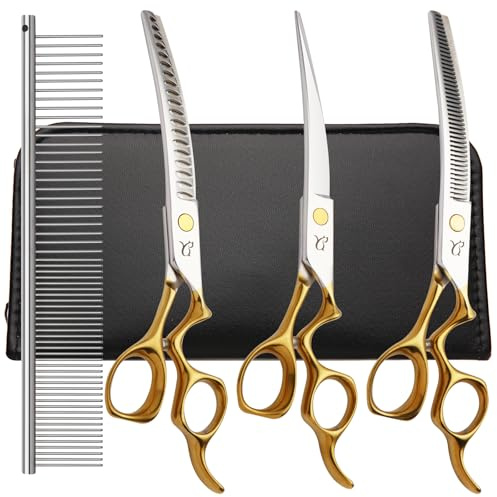 CITYWISH Dog Grooming Scissors,Curved Chunkers Shears Deg Grooming with Safety Round Tips, Sharp and Comfortable 4 in 1 Dog Scissers for Grooming